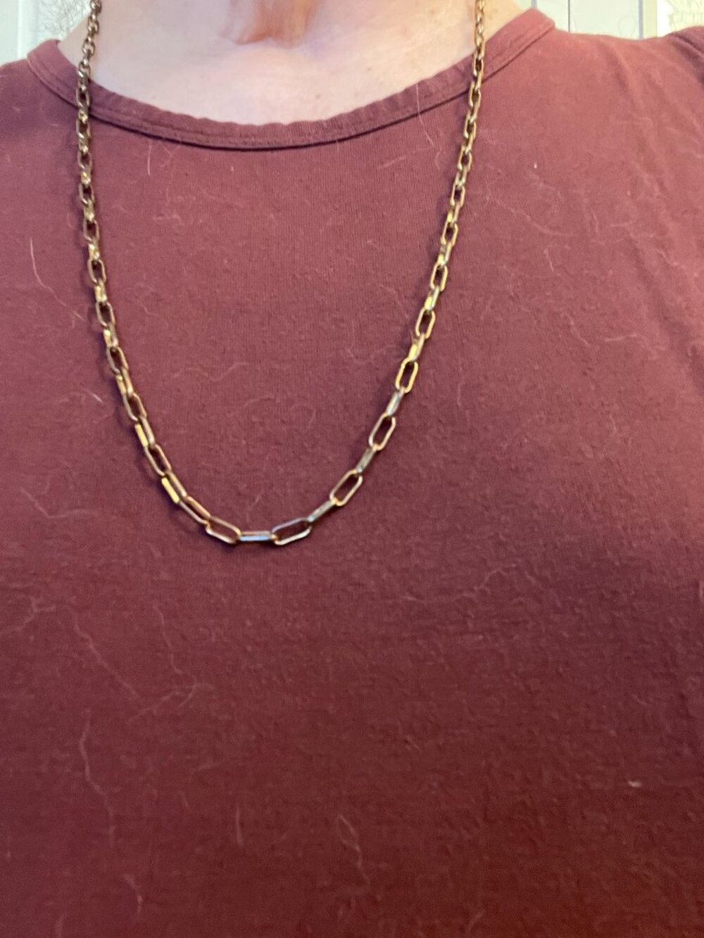 Gold‑Tone Rectangular Link Chain Necklace – 14”